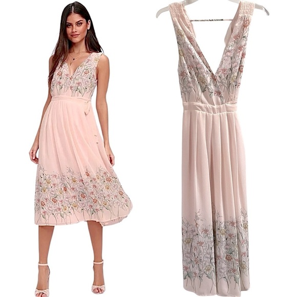 ASTR the Label Bristol Blush Pink Floral Print Midi Dress V-Neck Wrap Dress Sz S - Picture 16 of 16